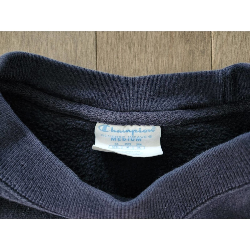 Vintage Champion Reverse Weave Navy Blue Spellout Gold Crewneck Sweatshirt Sz M - Picture 6 of 7